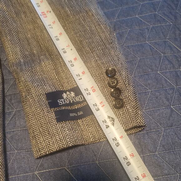 NEW Stafford Size 44R 100% Silk Men's Blazer Suit Jacket Gray Black Herringbone - Picture 9 of 12